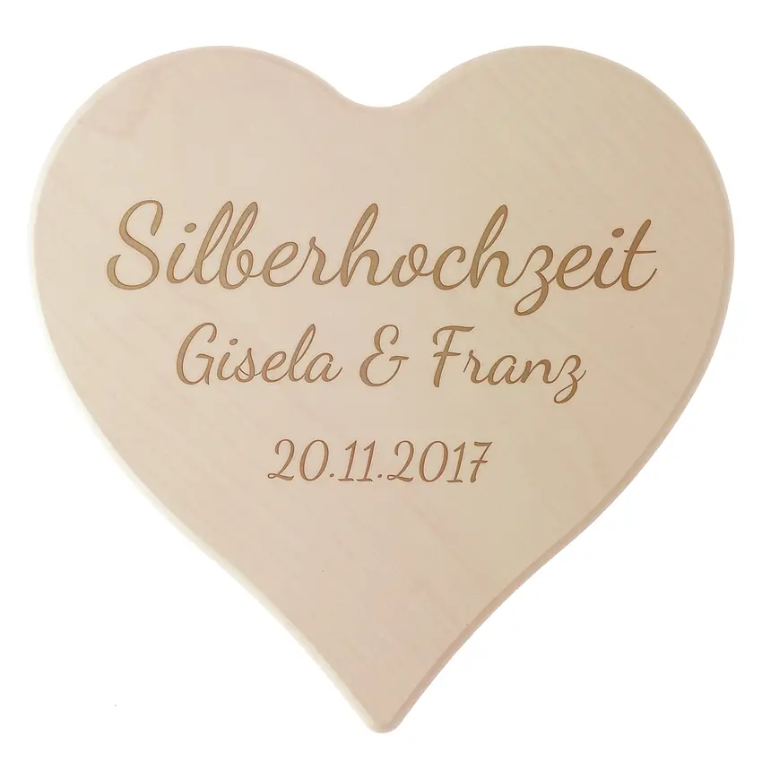 Holzherz mit Gravur zum Hochzeitstag 24 cm - Silberhochzeit