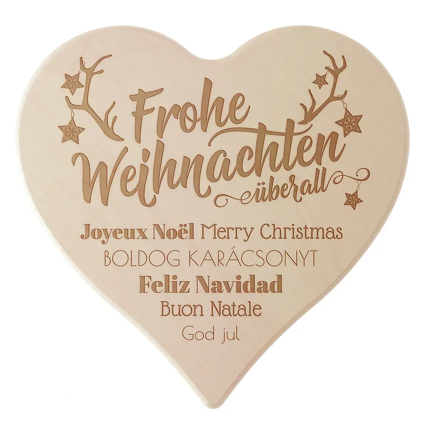 Holzherz mit Motiv 24 cm 'Frohe Weihnachten'