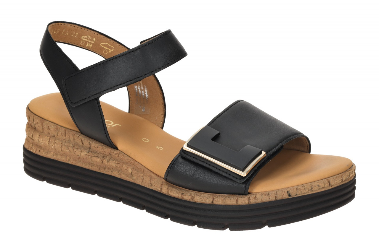 Gabor 82.700.57 Damen Sandalette Schwarz Gold Keilabsatz 2,5 cm