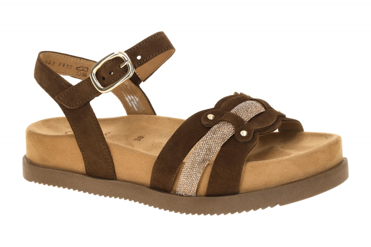 Gabor 83.770 - Damen Sandale Riemchen cacao/gold flach Keilabsatz 1cm