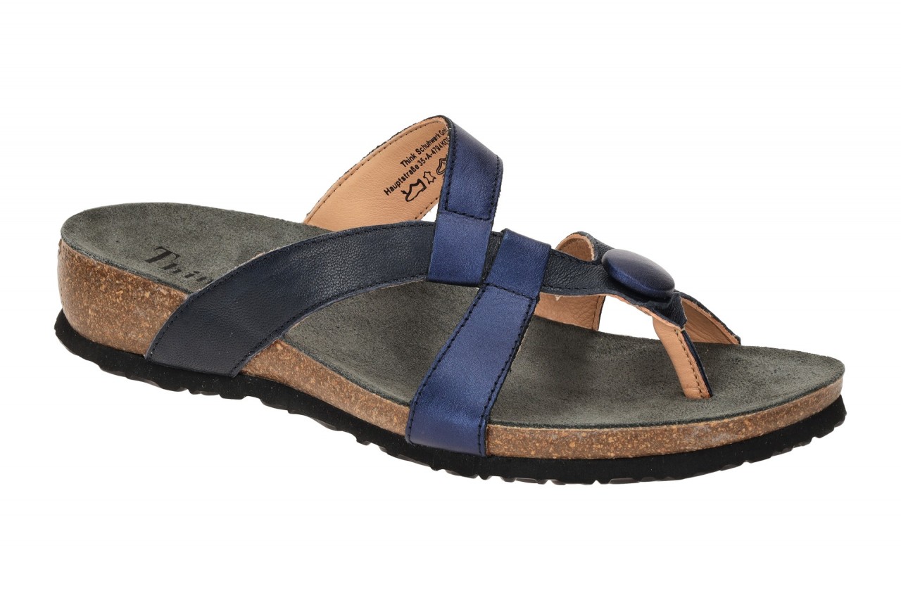 Think Damen Pantoletten JULIA navy/kombi Glattleder Wedge 2cm