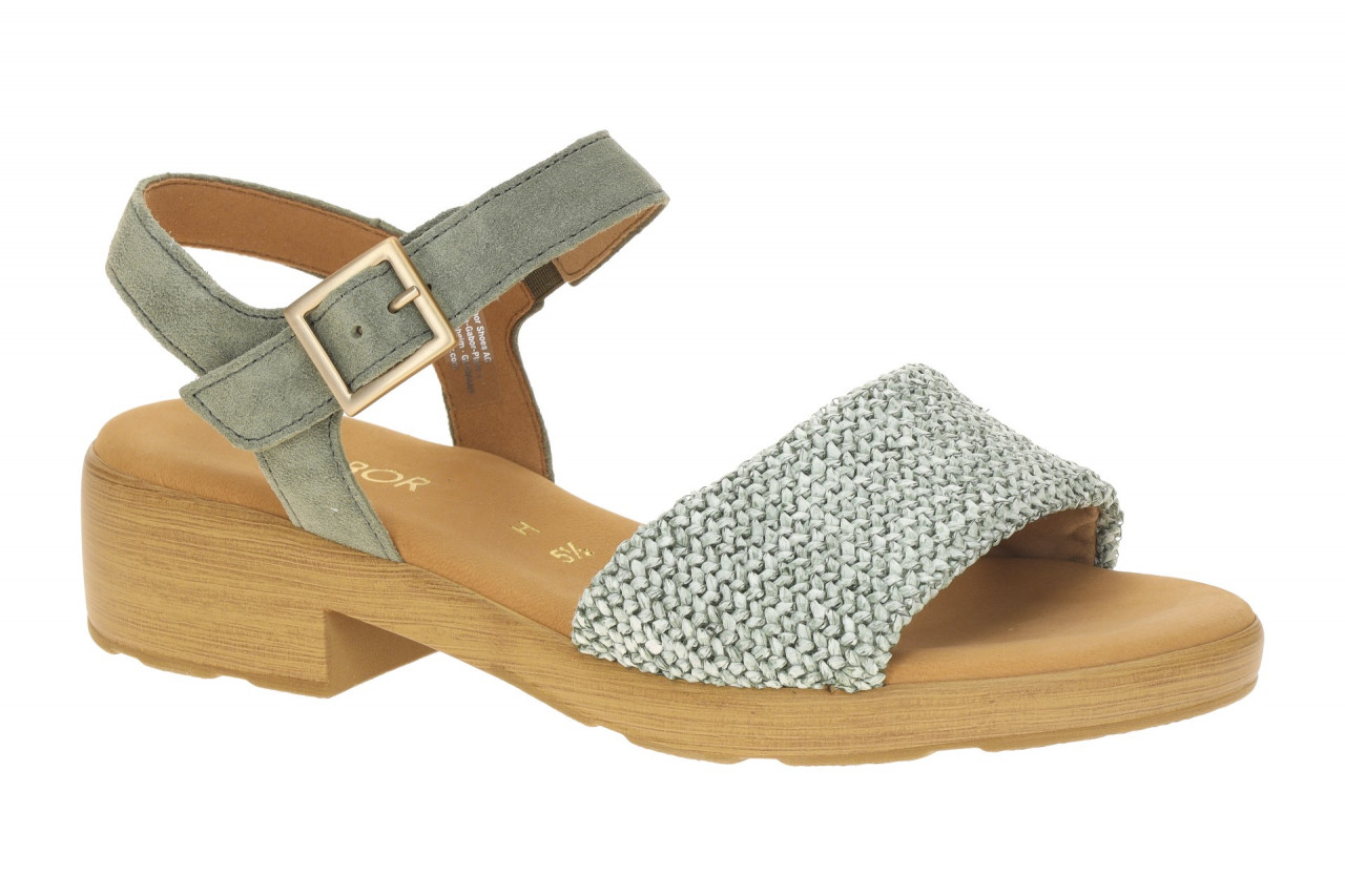 Gabor 82.814.64 Damen Sandale Gr?n Pine Velourleder Echtleder Fu?bett Klettve...
