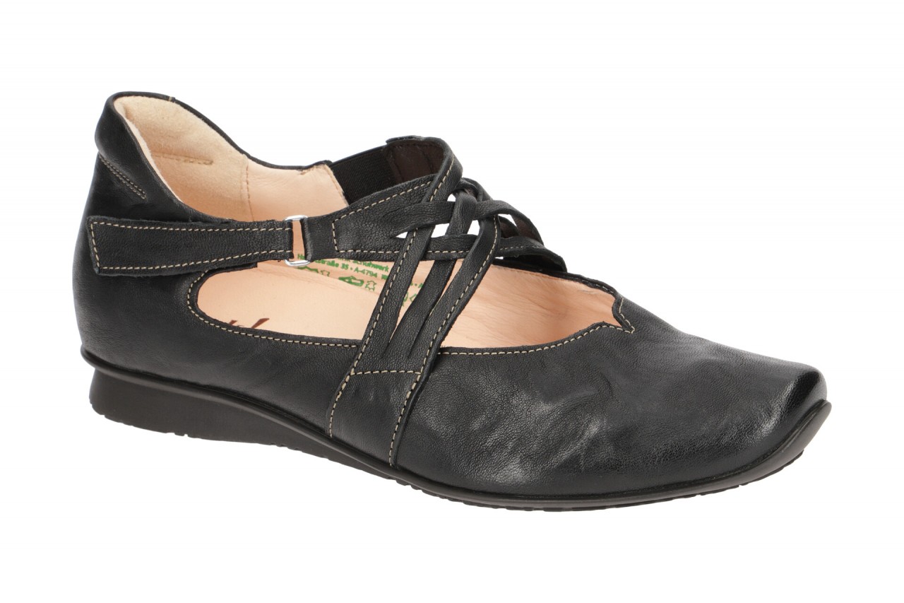 Think Chilli Schwarze Damenschuhe Ballerina Mary Jane sz/K794 Klettverschluss...