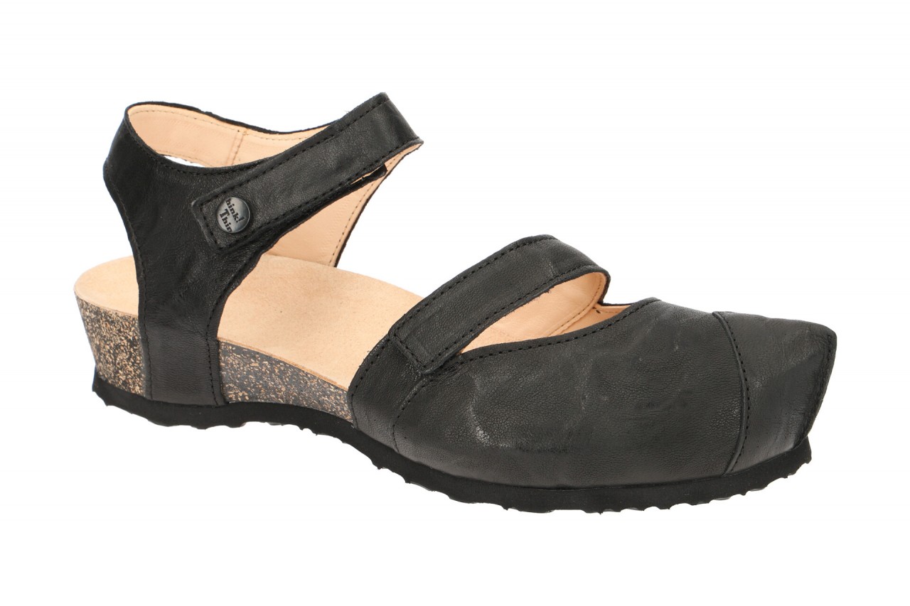 Think Kessy Damen Sandalette schwarz Echtleder Keilabsatz 2,5cm