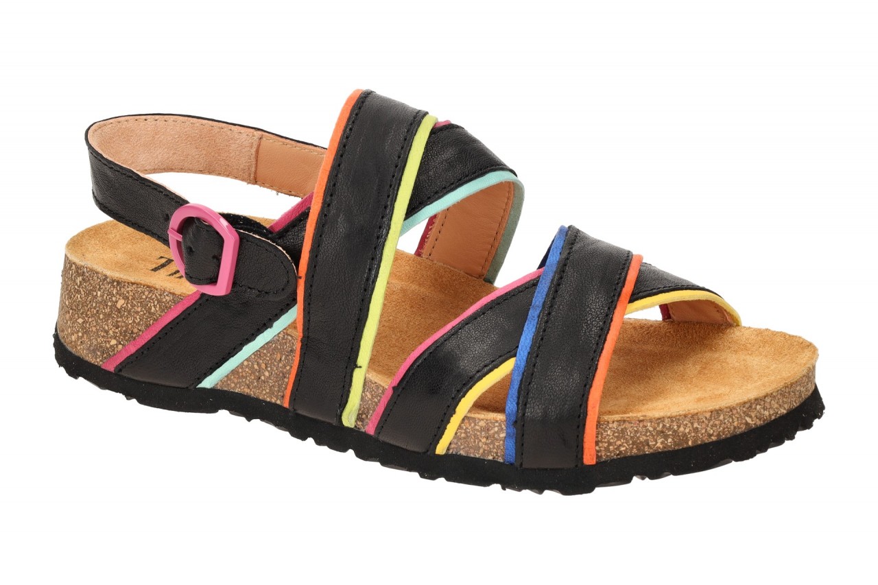 Think 953 Damen Sandalen Schwarz/Kombi Keilabsatz Echtleder Riemchen