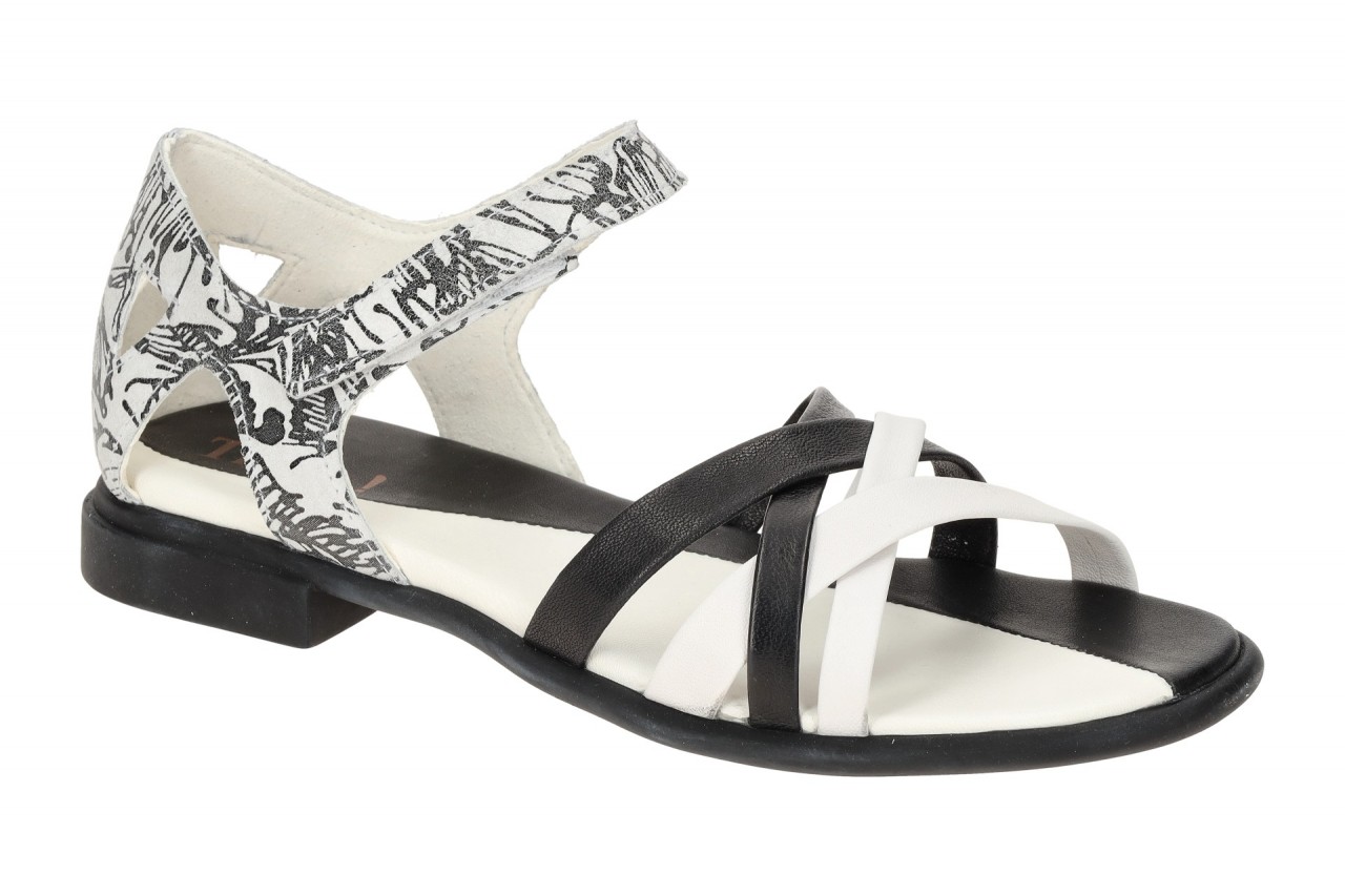 Think 931 Damen Sandalette wei?/schwarz/hellgrau Muster bianco/kombi mit Klet...