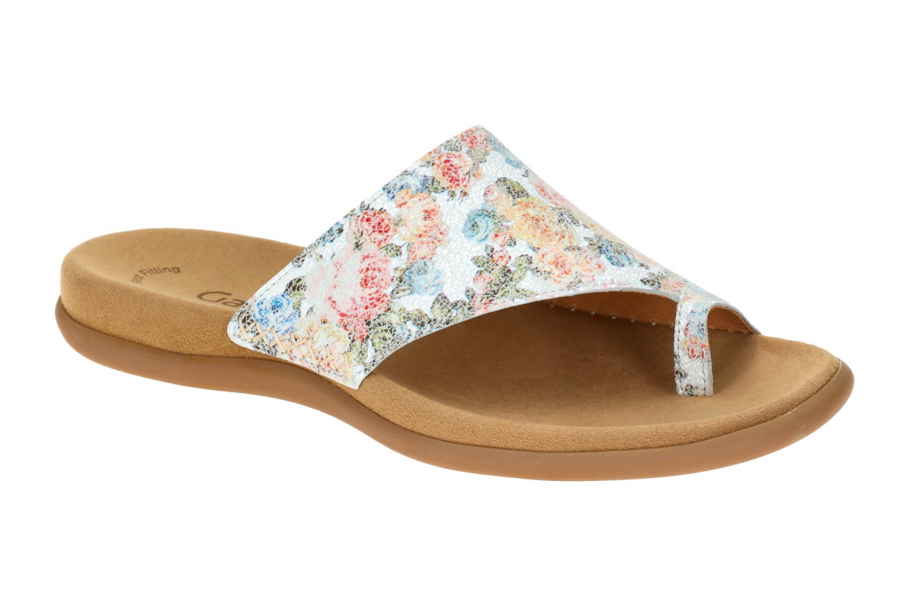 Gabor 63.700.30 Damen Pantoletten weiss/multi mit Blumen-Druck