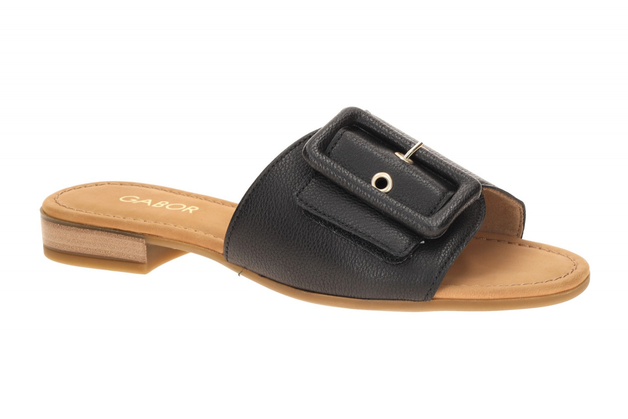 Gabor 82.791 elegante Damen Pantoletten Schwarz (Gold) mit Gummisohle und her...