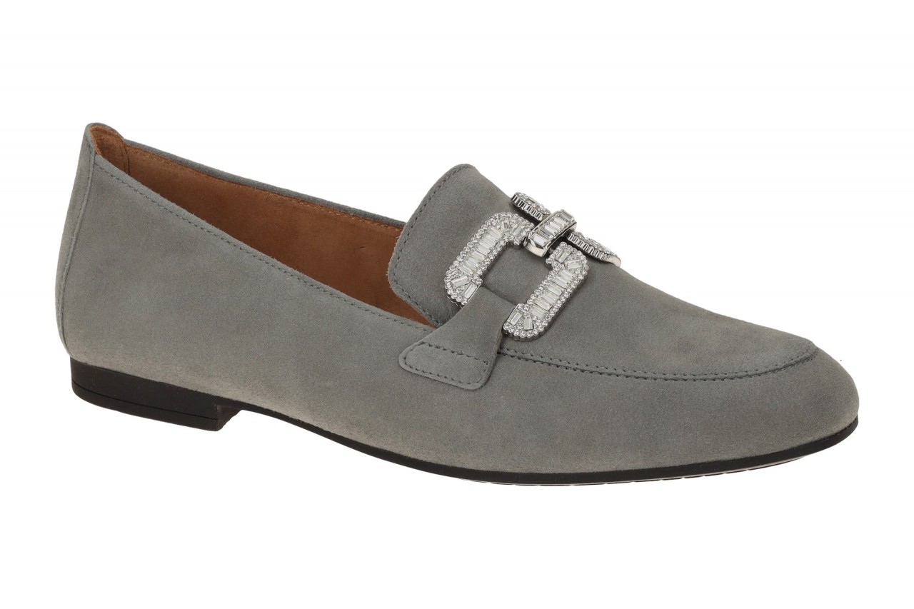 Gabor 65.210.19 Damen Slipper Grau Stone Silber Echtleder Rauhleder Gummisohle