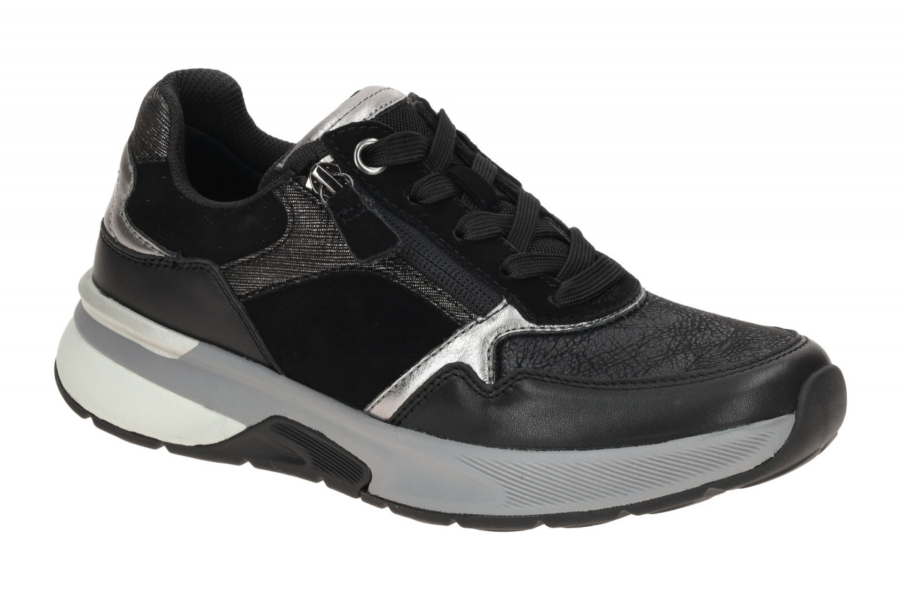 Gabor 76.847.67 ROLLINGSOFT Damen Sneaker schwarz Kombi bequem mit Keilabsatz