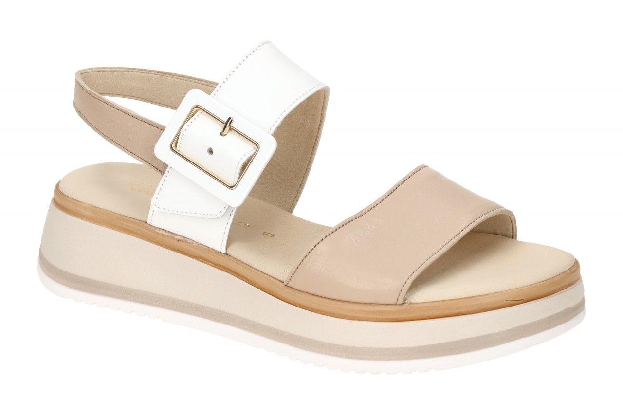 Gabor Damen Sandalette 82.744.58 beige wei? Keilabsatz Echtleder Textil-Futter