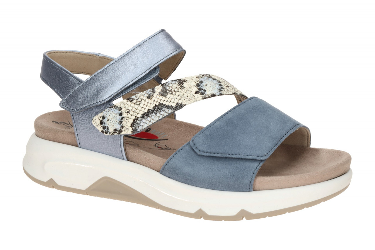 Gabor 86.882.26 Damen Sandalen blau mix wei? Heaven Keilabsatz Klettverschluss