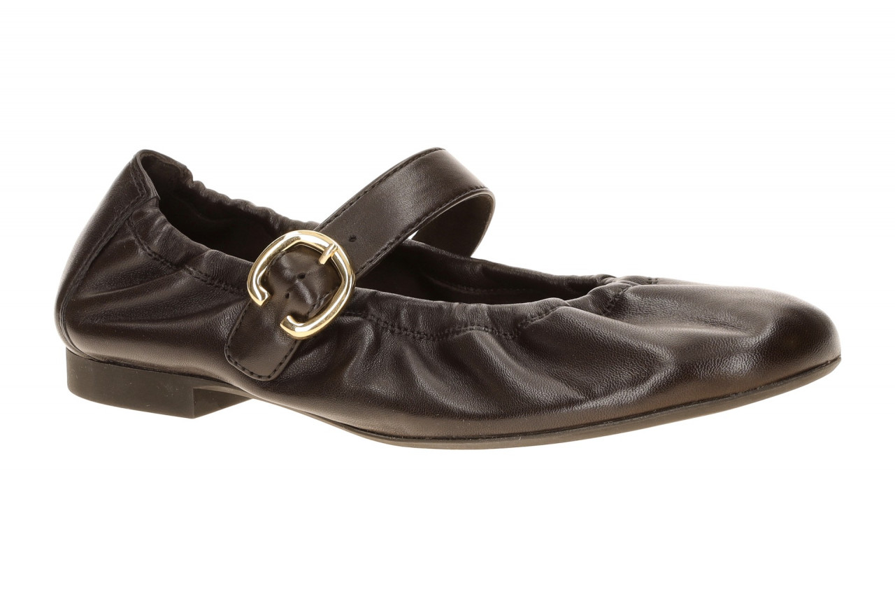 Paul Green Damen Ballerina Mary Jane 1253-001 Braun Mocca Glattleder Gold Sch...