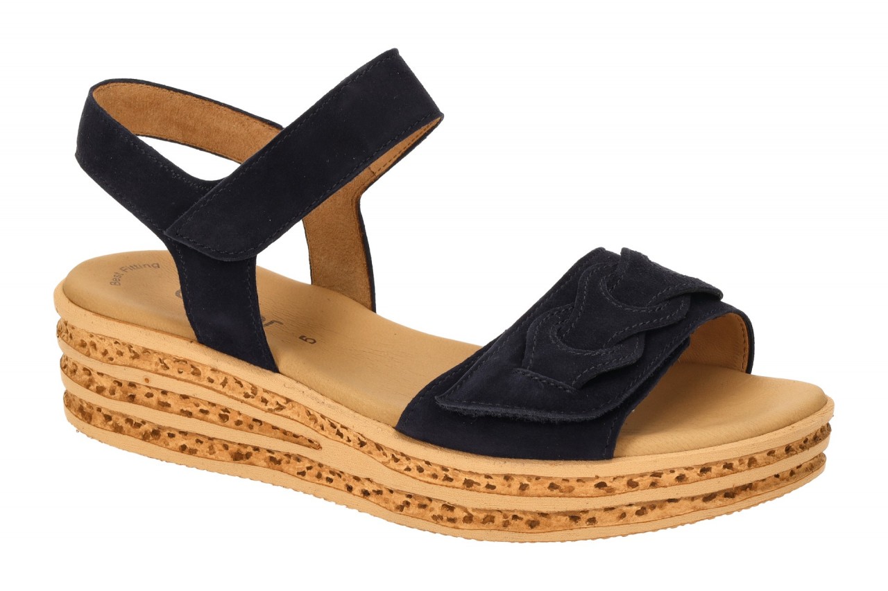 Gabor 64.553.16 Damen Sandalette blau atlantik Natur Keilabsatz Klettverschlu...