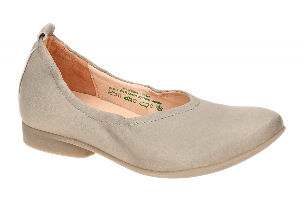 Think 563 GUAD 2 Damen Ballerinas Grau pearl Lederfu?bett Gummisohle