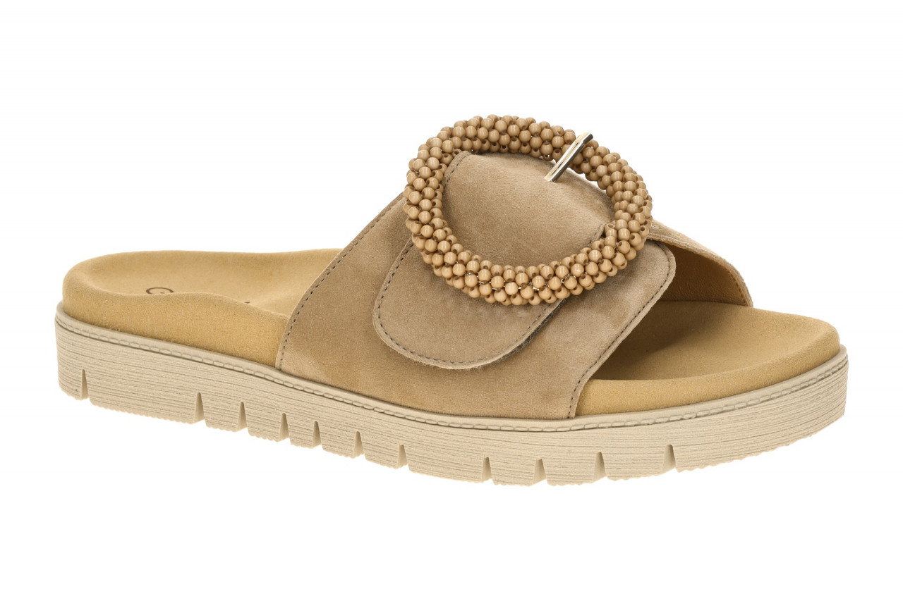 Gabor 83.745.14 Damen Pantoletten Beige Sand Komfort Fu?bett Klettverschluss