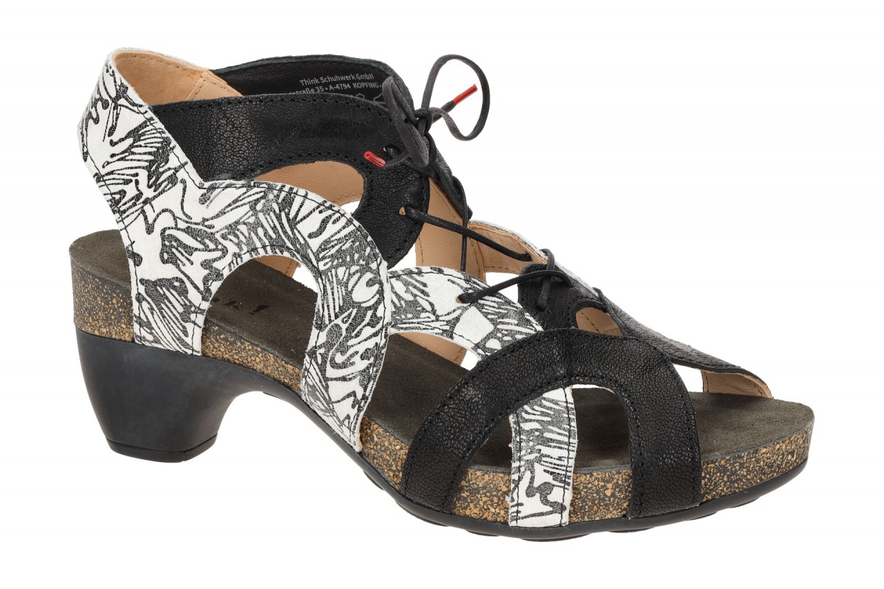 Think TRAUDI-576 Damen Sandalette Schwarz/kombi Leder PU Plateau Schn?rung 4cm