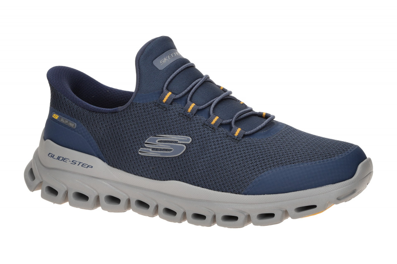 Skechers 233017 NVYL GLIDE STEP - REMNYNT Herren Slipper blau/ gelb Air Coole...