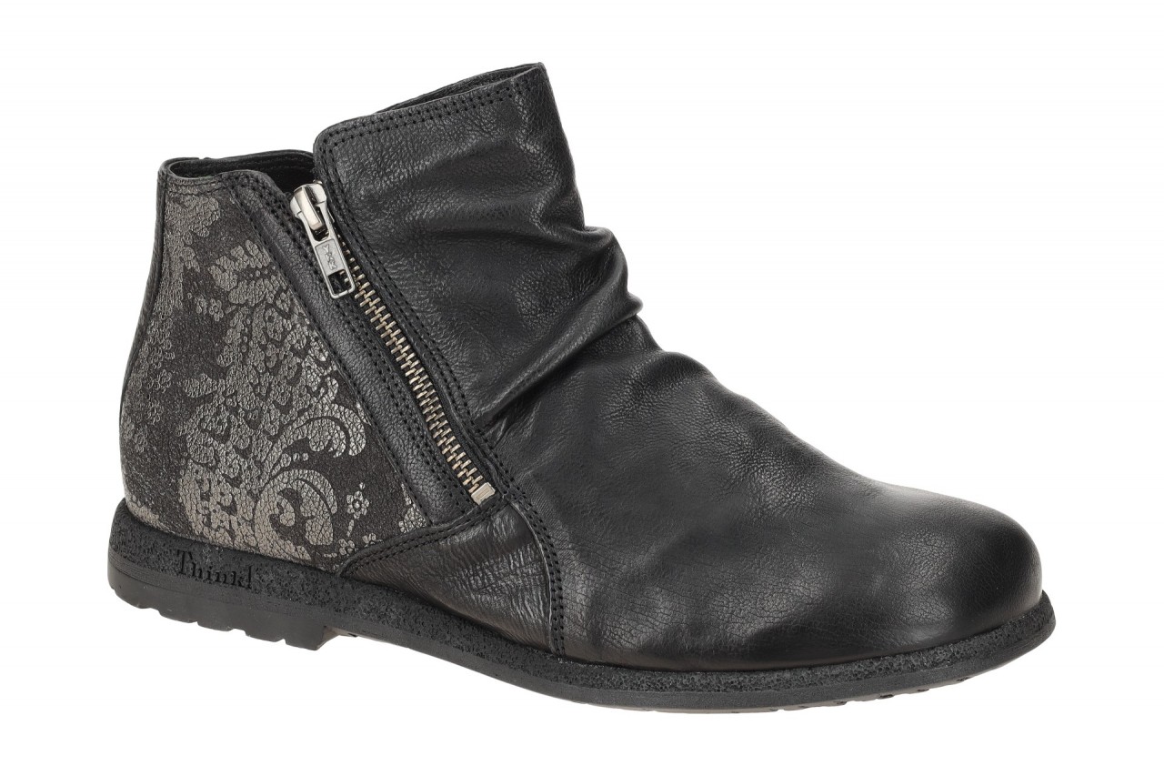 Think 841 Damen Stiefeletten Schwarz/Grau Effekt Echtleder Gummisohle Rei?ver...