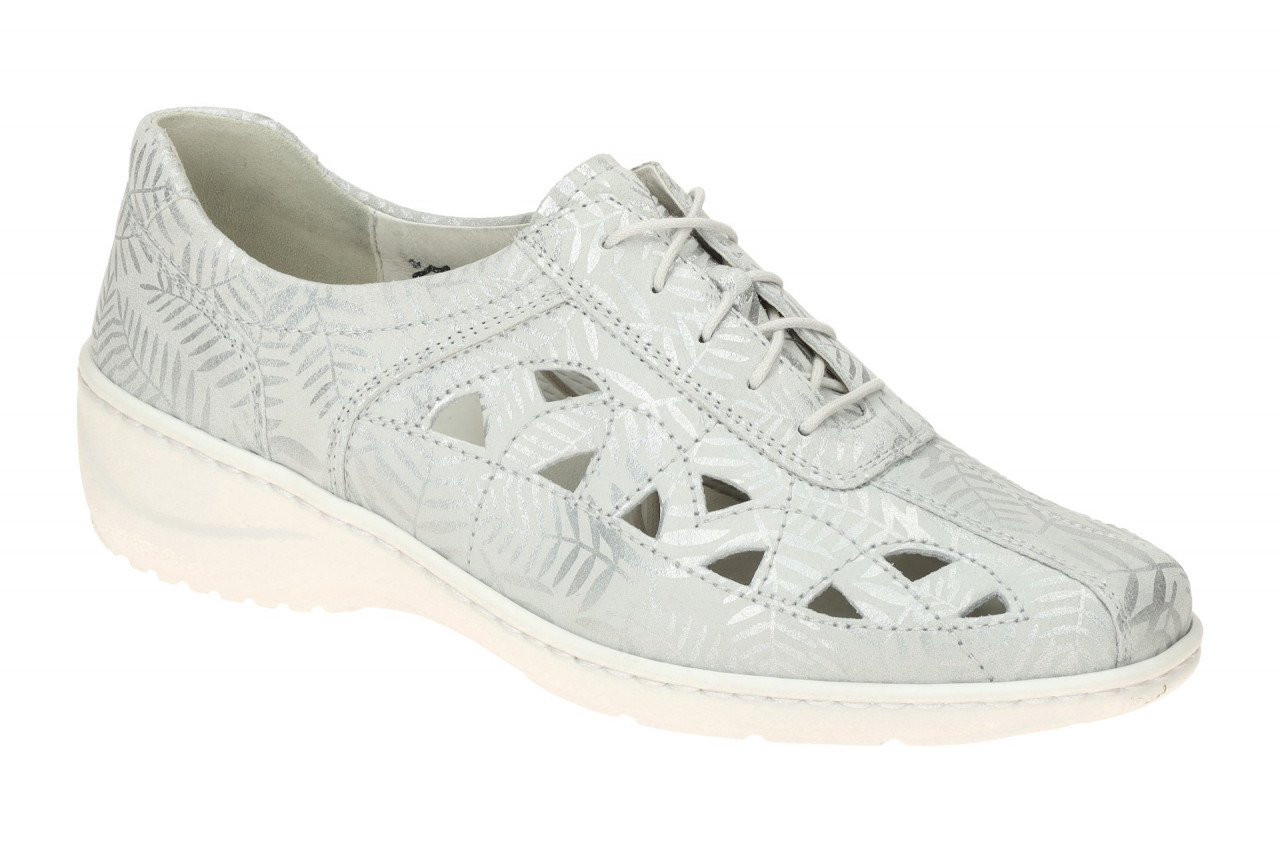 Waldl?ufer 607009 KYA Damenschuhe bequeme Halbschuhe Grau-Weiss Keilabsatz PU...
