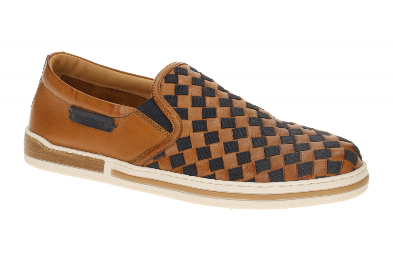 Galizio Torresi Herrensportliche Slipper 415360 Blu - Cognac Echtleder Gummis...