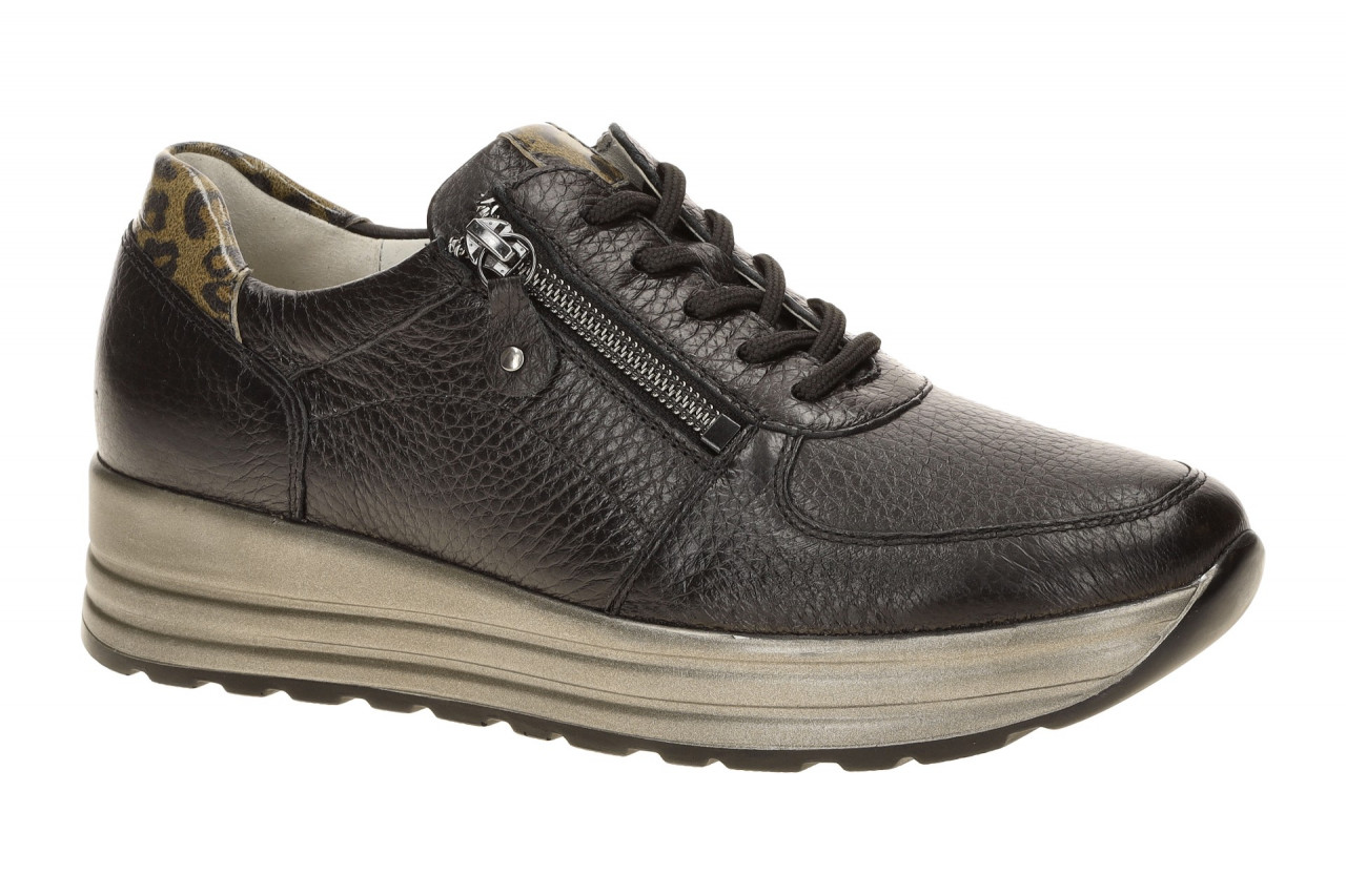 Waldl?ufer 758009 H-LANA Damenschuhe schwarz/khaki bequeme Schn?r-Halbschuhe