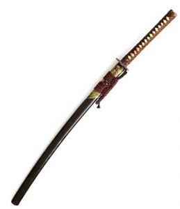 Samurai Schwert- Katana + Drachen Tsuba + braunen Griff