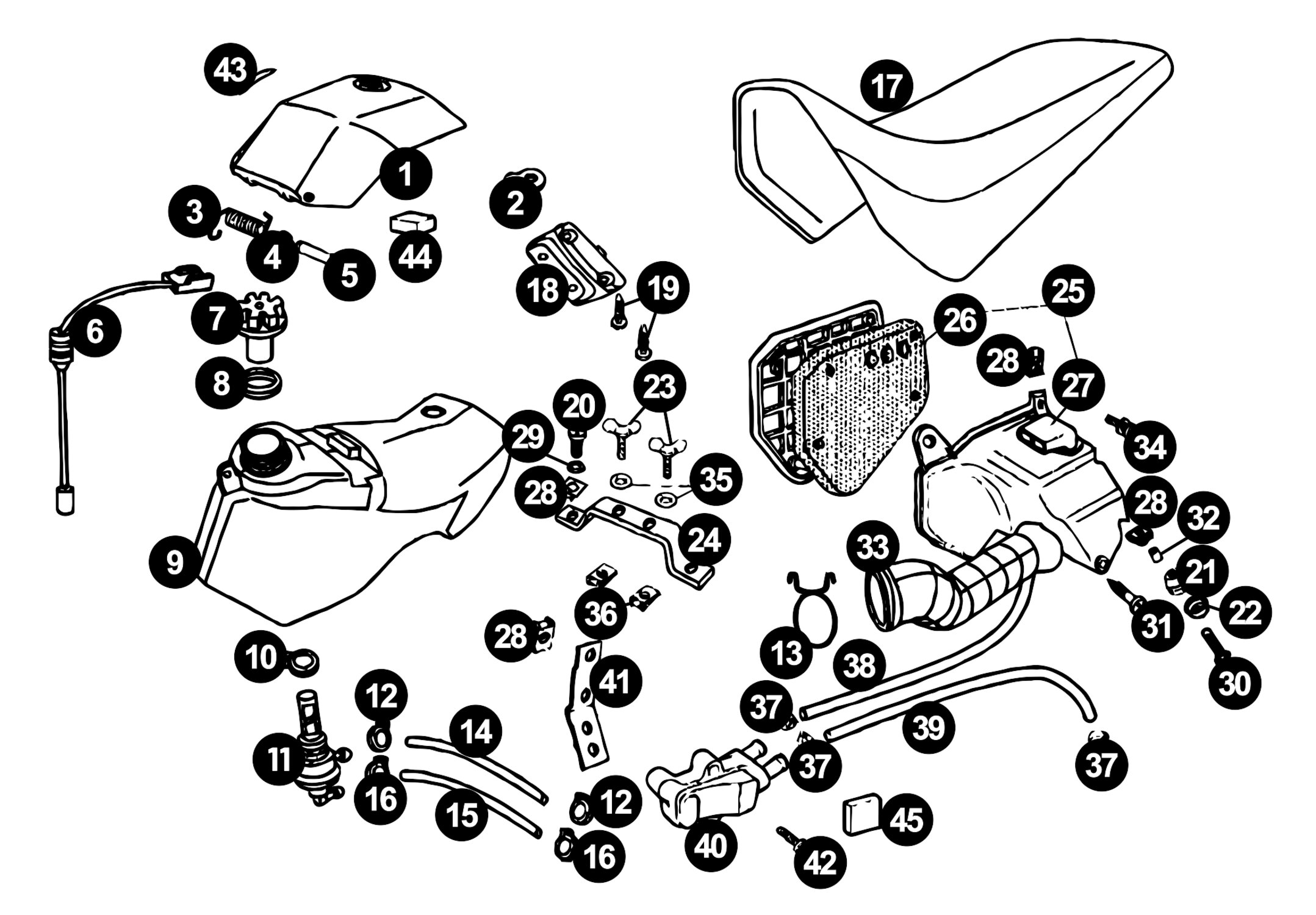 Derbi Senda Ersatzteile Benzintank / Luftfilter X-RACE / X-TREME
