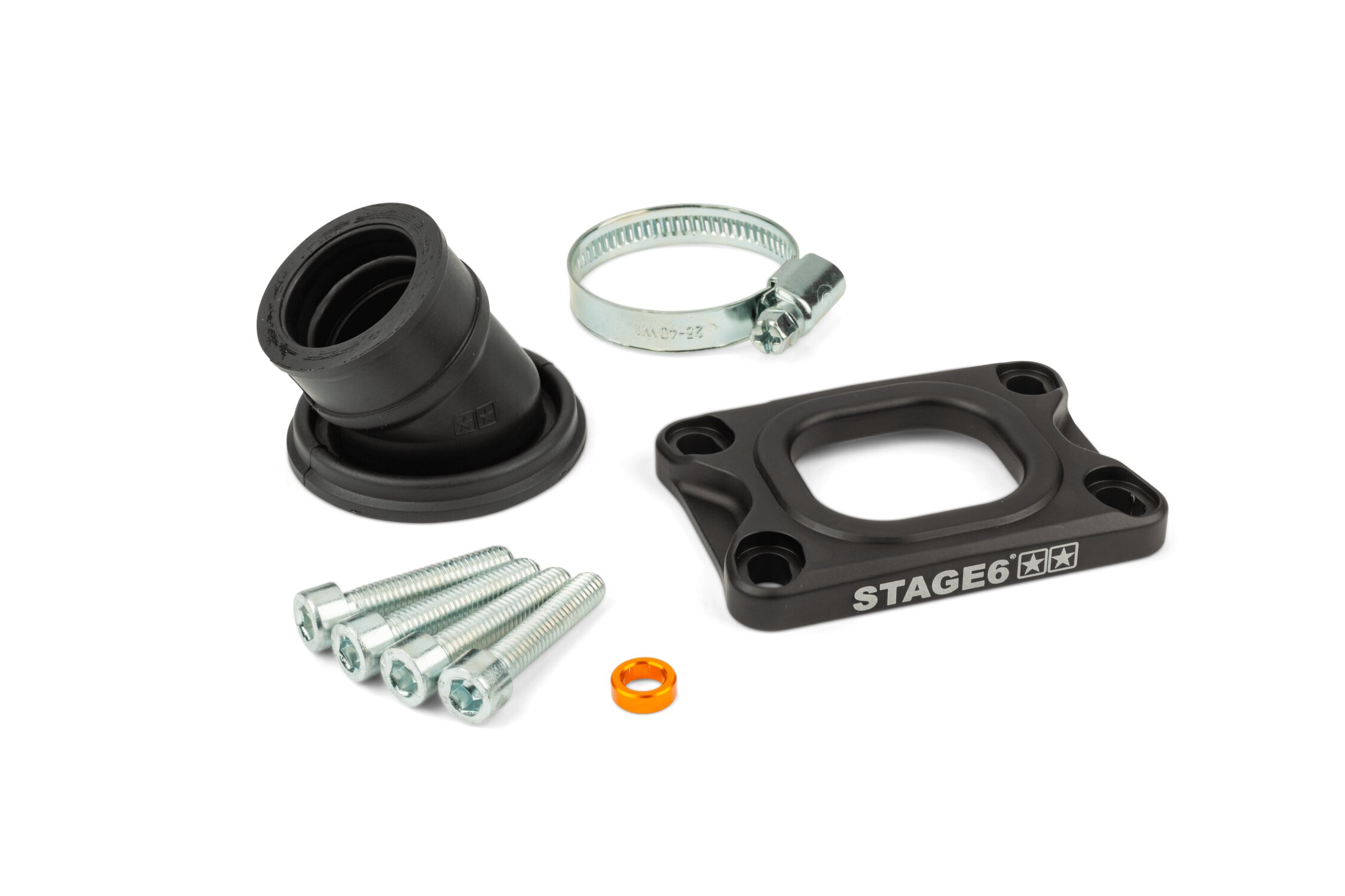 Ansaugstutzen Stage6 360° AM6 / Derbi schwarz für Dellorto / CP