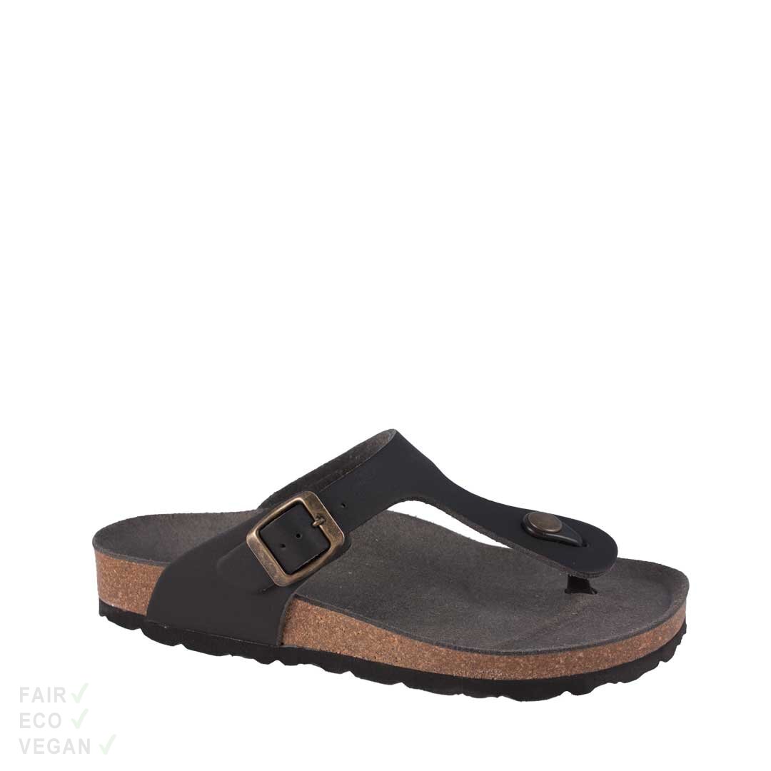 Vegetarian Shoes Toe Post Sandal Black