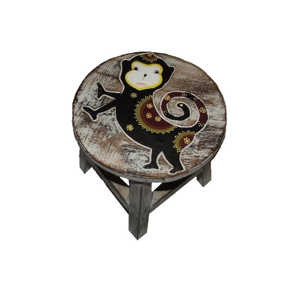 Holzhocker Kinderhocker Hocker Sitzhocker Fußbank Massivholz Schemel Stuhl mit Tiermotiv Deko weiß