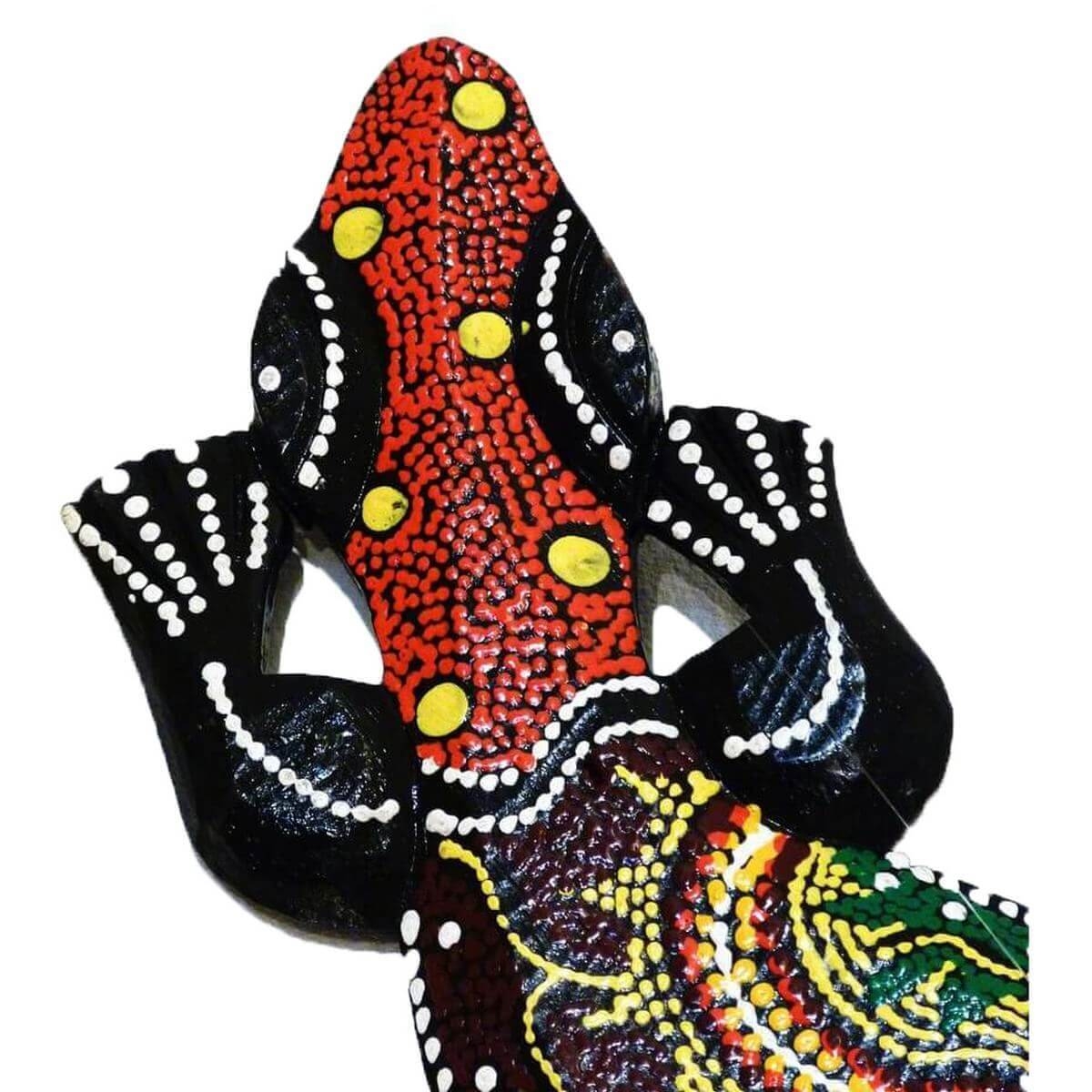 Gecko Echse Deko Figur Wanddeko Holzfigur Wandfigur Afrika Asia punktbemalt dotpainting Salamander