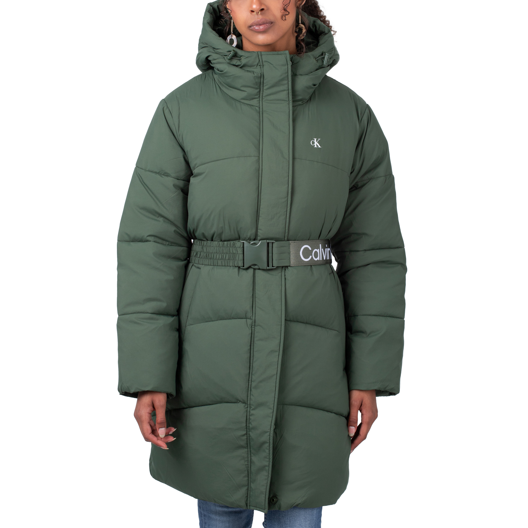 Calvin Klein Logo Belt Long Puffer Jacket