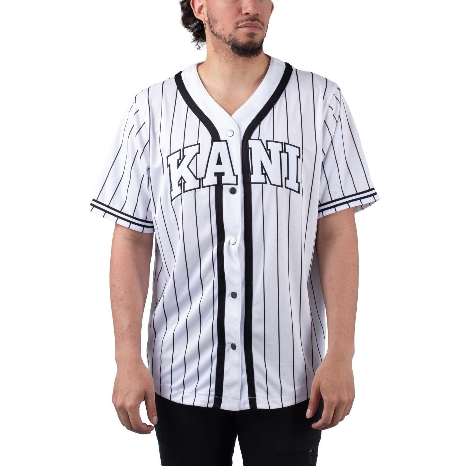 Karl Kani Serif Pinstripe Baseball Jersey