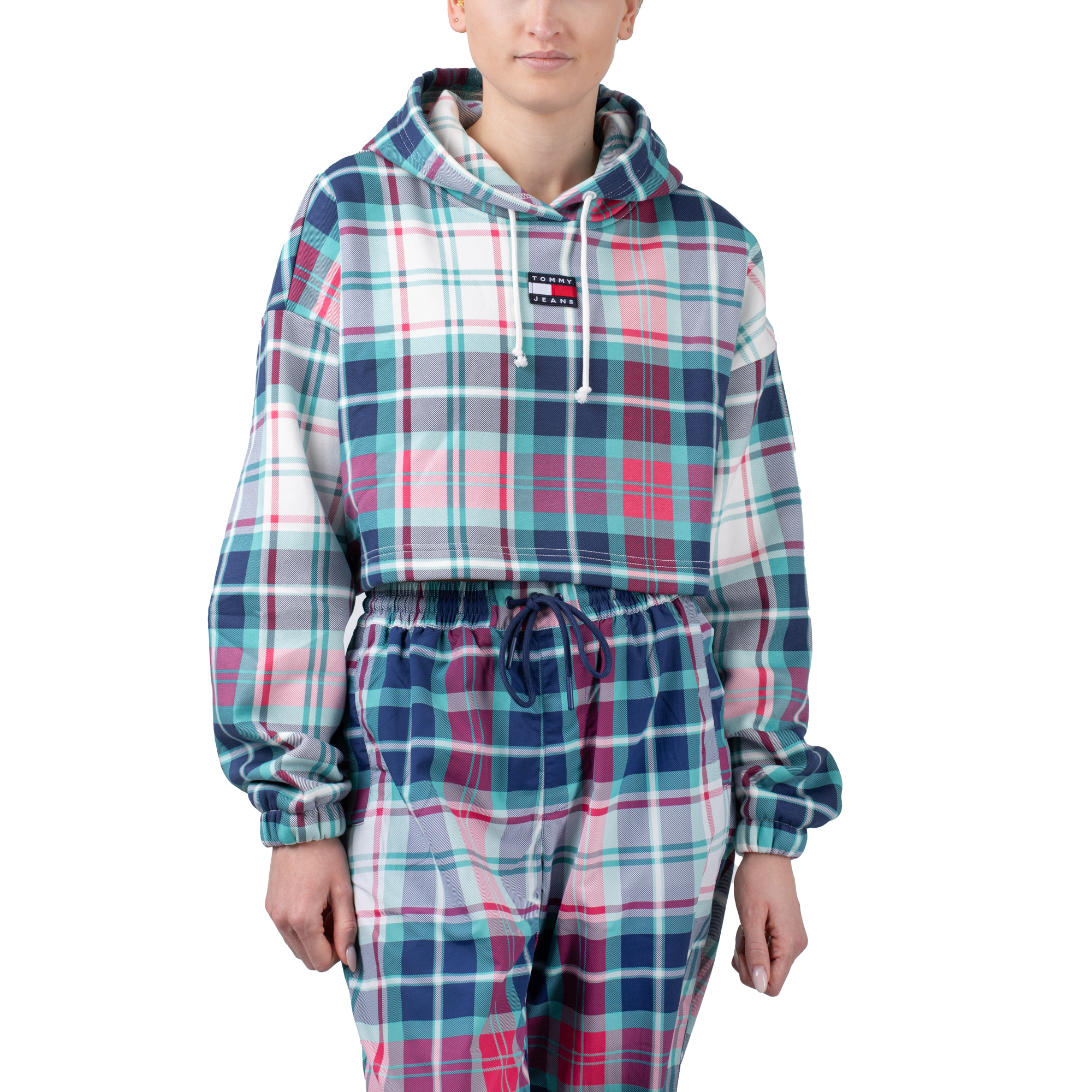 Tommy Jeans Cropped Tartan Badge Hoodie