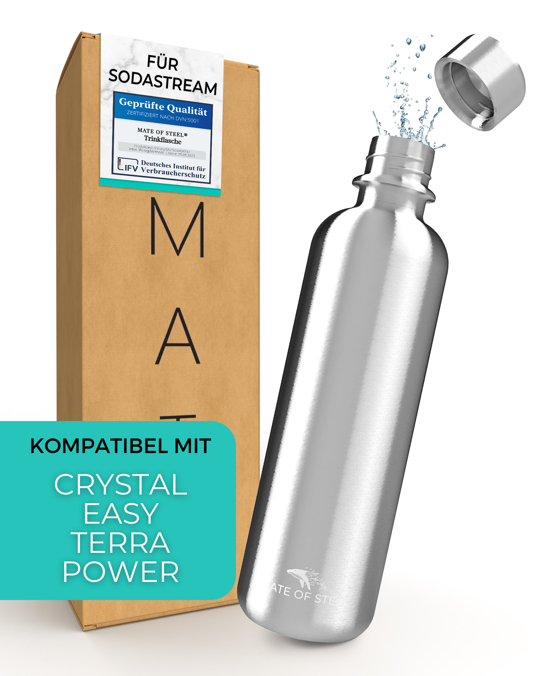 MATE OF STEEL - Flipper - 0.75L Edelstahl-Flasche für SodaStream