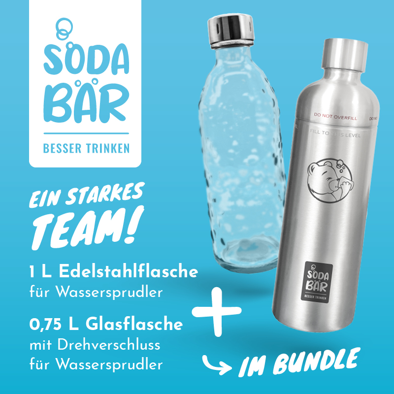 Edelstahl- & Glasflasche Drehverschluss für Wassersprudler (SodaStream*,Aarke*,uvm.)
