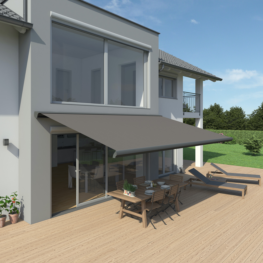 Vollkassettenmarkise K-Major | 5,5x4 m | Stoff: Uni, anthrazit | Gestell: Anthrazit | SOWERO Vollkassettenmarkise Funkmotor inkl. Handsender