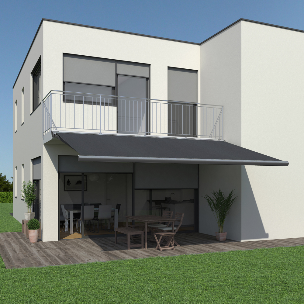 Vollkassettenmarkise K300-PRO | 4,5x3 m | Stoff: Uni, anthrazit | Gestell: Anthrazit | SOWERO Vollkassettenmarkise Funkmotor inkl. Handsender