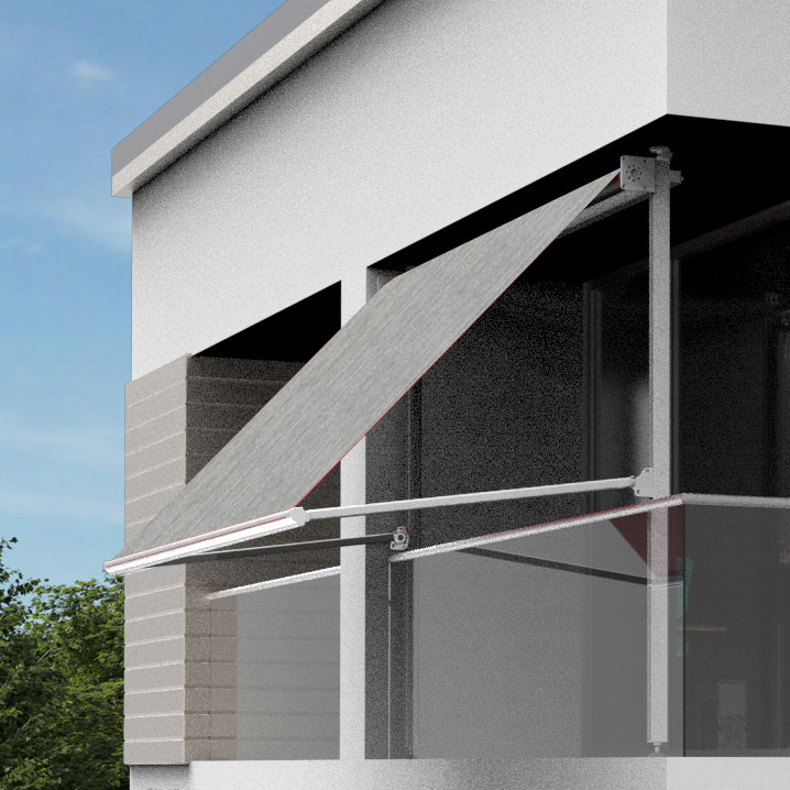 SOWERO Klemmmarkise | 3x1,6 m | Stoff: Uni, grau meliert | Gestell: weiß | Handkurbel