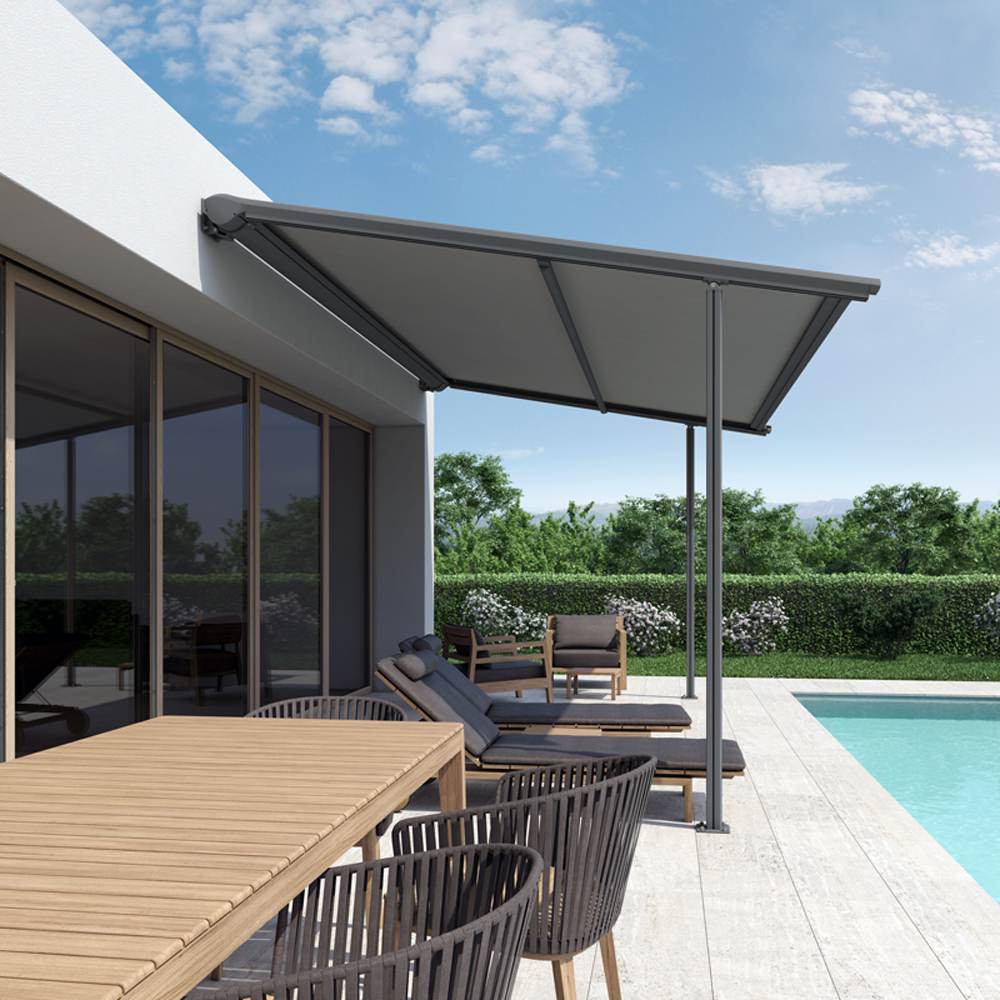 Pergolamarkise Pergo-ST | 6x3 m | Stoff: Uni, anthrazit | Gestell: Anthrazit | SOWERO Pergolamarkise Funkmotor inkl. Handsender