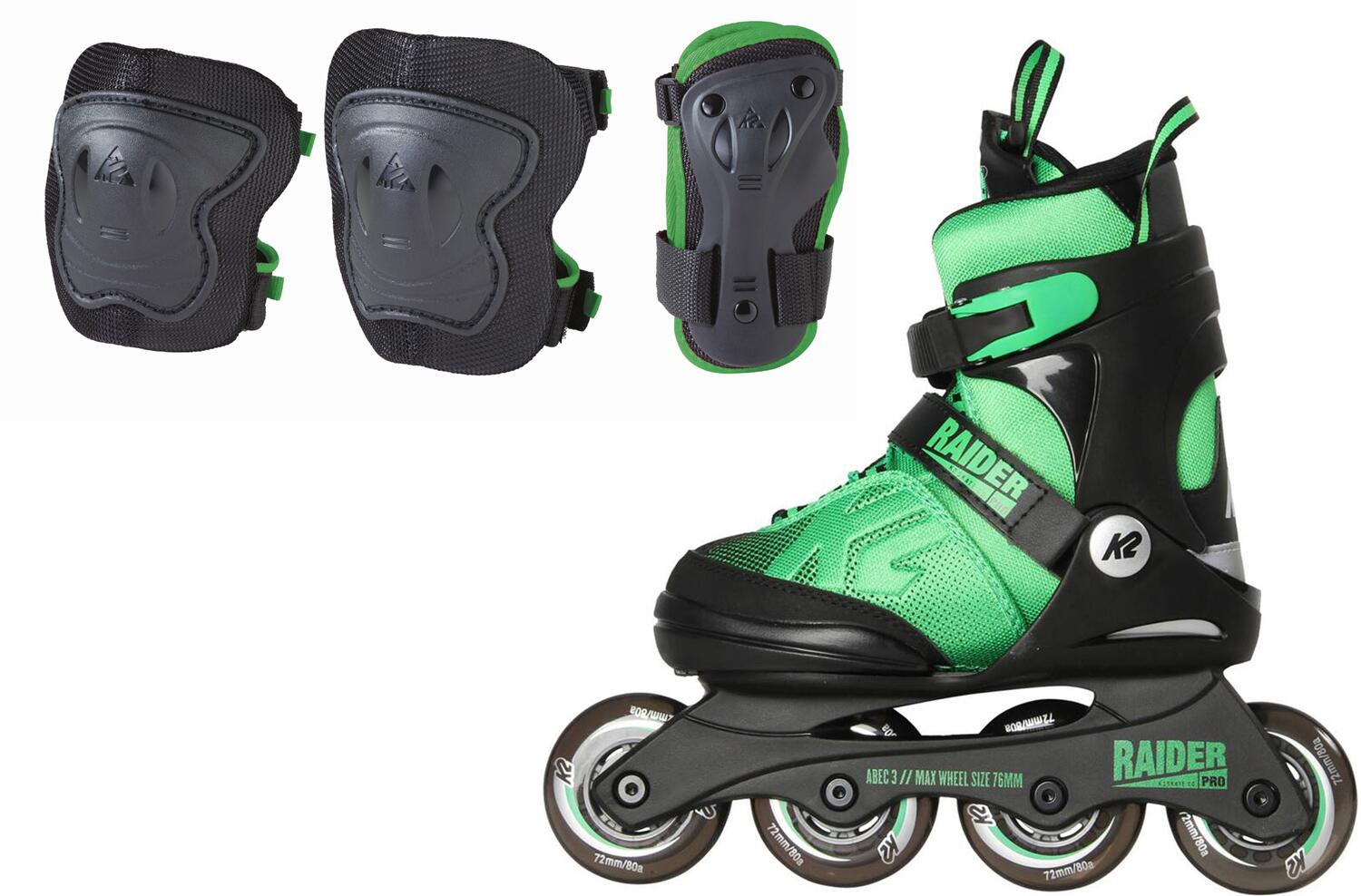 K2 Raider Pro Pack Inlineskateset Kinder (35.0-40.0 (L), schwarz/grün)