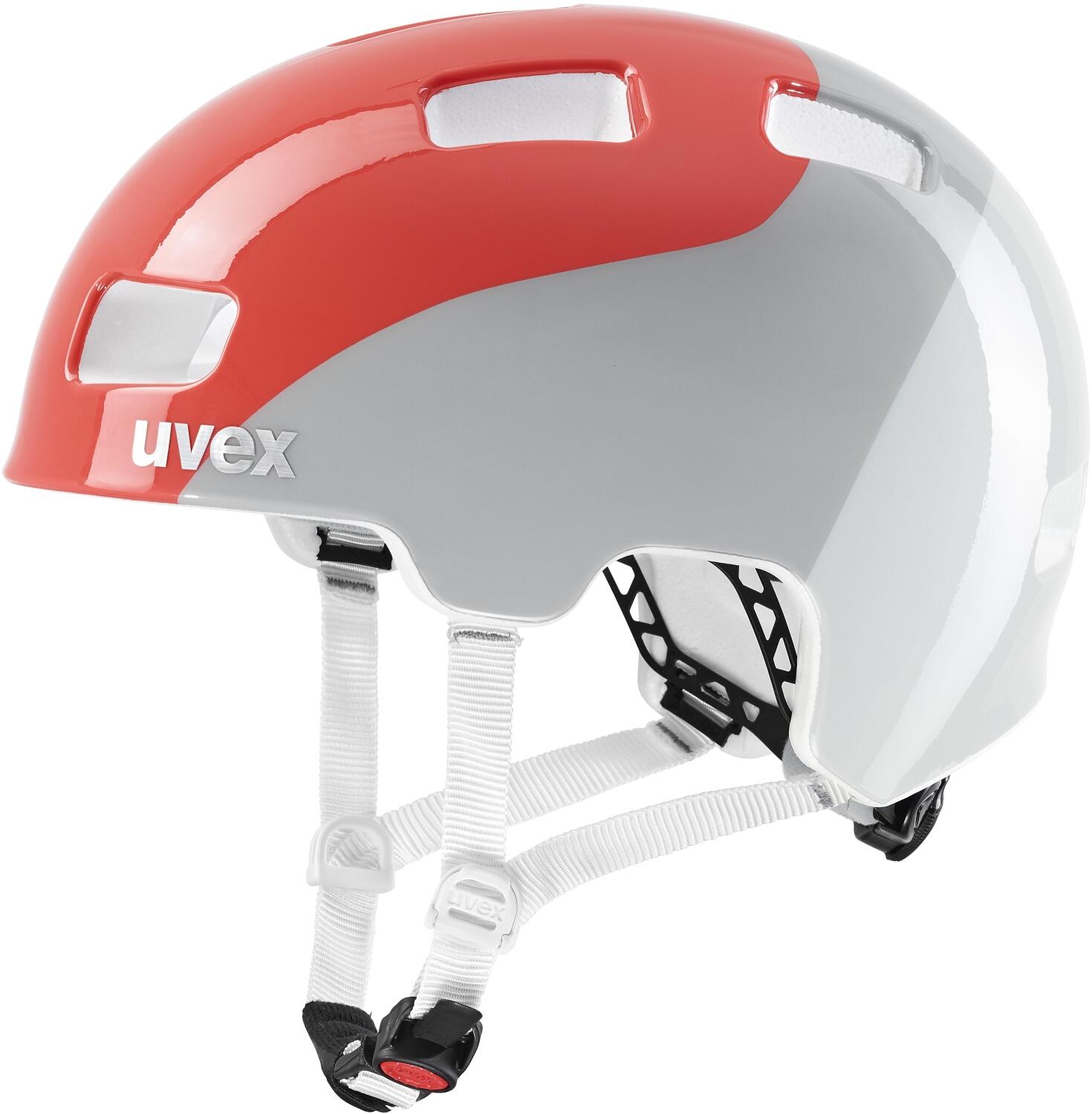 uvex HLMT 4 Kinder-Fahrradhelm (51-55 cm, 11 grapefruit/grey wave)