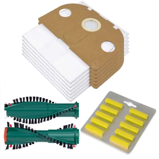 10 Staubsaugerbeutel + Ersatzbürsten und Duft Limone passend für Vorwerk Tiger 250 251 252