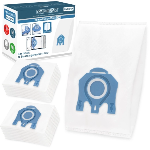 16 Staubsaugerbeutel für Miele Typ GN 3D Efficiency kompatibel 5-Lagen-Vlies, Automatikverschluss inkl. 8 Filter