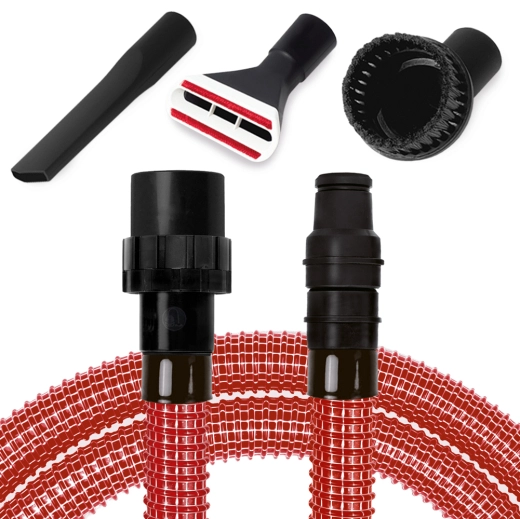 Gewebeschlauch Rot mit Düsen-Set für alle Industriesauger Kesselsauger mit 58 mm