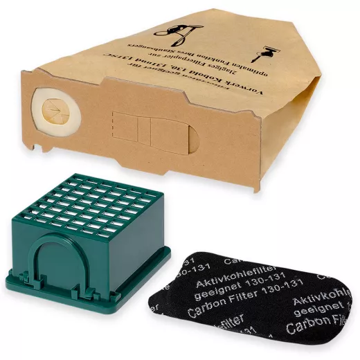 10 Staubsaugerbeutel für Vorwerk Kobold VK130 VK131 kompatibel 1 Hepa Filter 1 Aktivkohlefilter