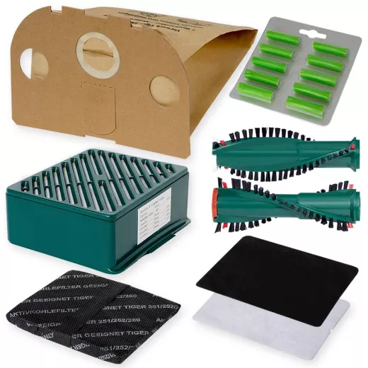 10 Beutel Filter Rundbürsten Set kompatibel zu Vorwerk Tiger 251 252 Aktivfiltersystem