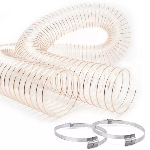 100mm PU Absaugschlauch Antistatisch mit Stahlfeder mit 2 Schlauchschellen
