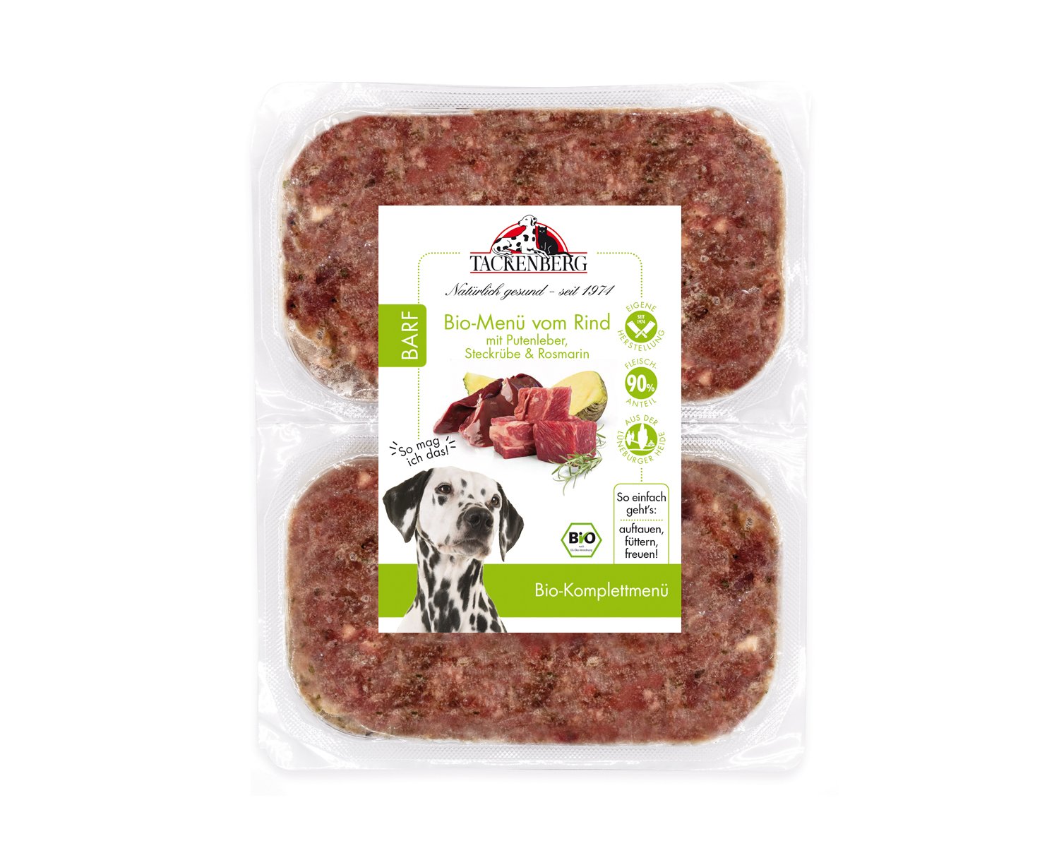 Bio BARF Menü Rind & Putenleber für Hunde - 500 g - Premiumqualität von Tackenberg